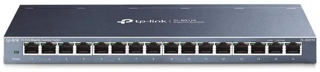 Main image of 16 Port Gigabit Ethernet Network Switch, Desktop/ Wall-Mount, Fanless, Sturdy Metal w/ Shielded Ports, Traffic Optimization, Unmanaged (TL-SG116)