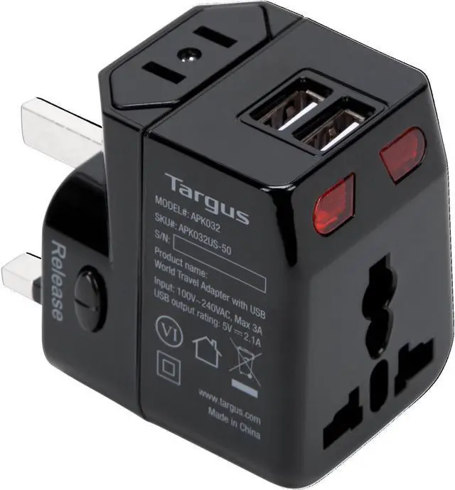 Alt view image 11 of 12 - Targus World Travel Power Adapter with Dual USB Charging Ports - APK032US