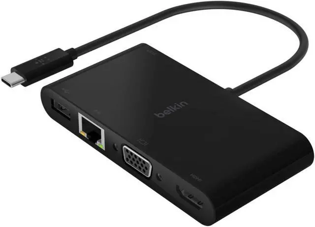 Alt view image 6 of 6 - Belkin AVC004BK-BL USB-C Multimedia + Charge Adapter for Notebook - 100 W - USB Type C - 1 x USB 3.0 - USB Type-C - Network (RJ-45) - HDMI - VGA - Wired