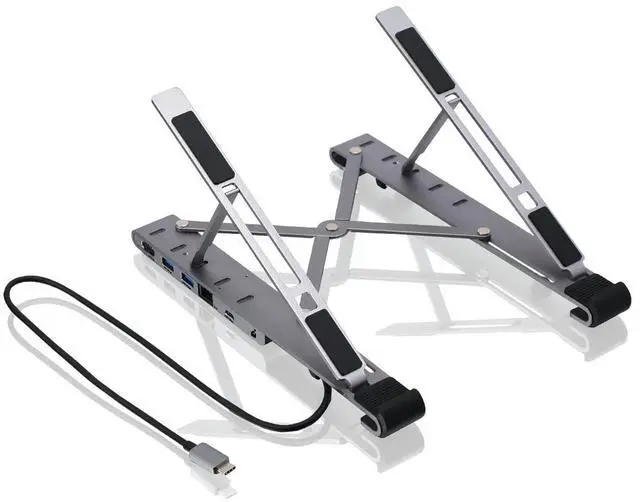 Alt view image 9 of 16 - IOGEAR Dock Pro 6-in-1 4K Dock Stand, Adjustable/Foldable Laptop Stand with Docking Station, HDMI 4K@30hz, 2x USB-A, USB-C Data, Gigabit Ethernet, 100W PD, Fast Role Swap, Win 10/11 macOS - GUD3C4K1LS