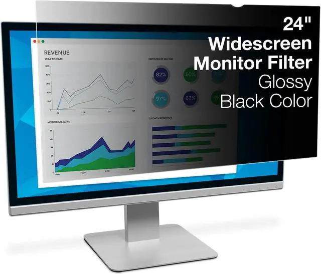 Alt view image 2 of 9 - 3M Privacy Filter for 24 Inch Widescreen Monitor, Reversable Gloss/Matte, Reduces Blue Light, Screen Protection, 16:9 Aspect Ratio (PF240W9B) , Black