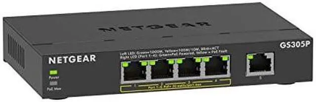 Alt view image 16 of 16 - NETGEAR GS305P Ethernet Switch - 5 Ports - Gigabit Ethernet - 2 Layer Supported - 66.78 W Power Consumption - 63 W PoE Budget - PoE Ports - Desktop, Wall Mountable - 3 Year Limited Warranty