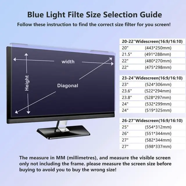 Alt view image 7 of 7 - Anti Blue Light Screen Filter, Universal Blue Light Blocking Screen Protector Panel for 23, 23.6, 23.8, 24 inches Diagonal Desktop Computer LED PC Monitor- Widescreen Monitor Frame Hanging Type