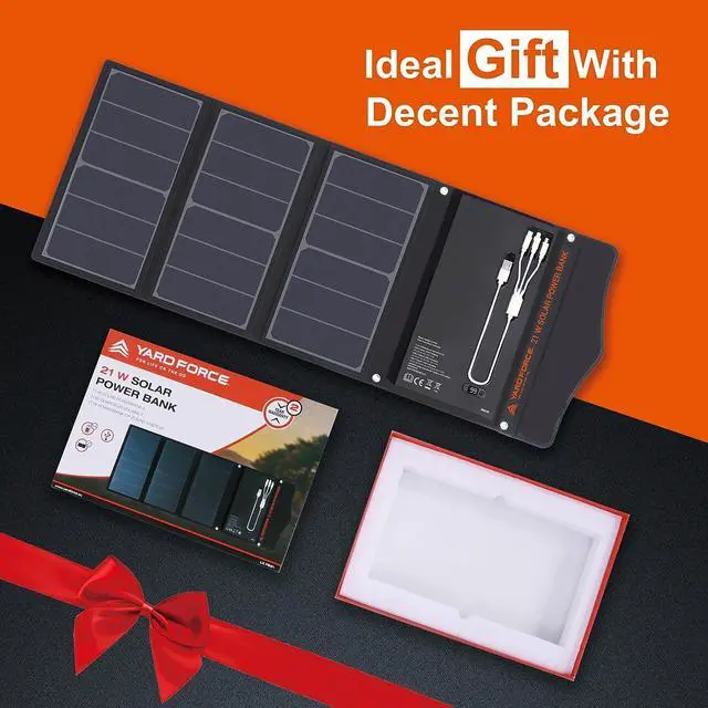 Alt view image 5 of 7 - [2023 Red Dot Winner] YARD FORCE 21W & 13000MAH Solar Charger with Battery Portale Solar Power Bank Built-in 3 in 1 Charging Cable Qc 3.0 18w Fast Charging Compatible with Phone Android. LX PB21