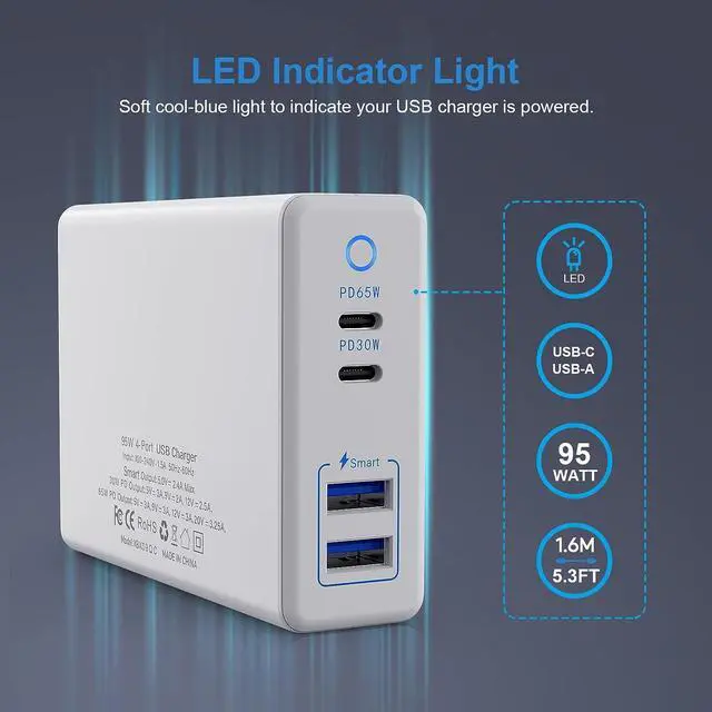 Alt view image 3 of 7 - Multi USB Charger Station, 95W Fast Wall Charger, Portable Multiport PD USB C Charging HUB for iPhone 13 12 Pro Max, iPad Series, Samsung Galaxy and More -White