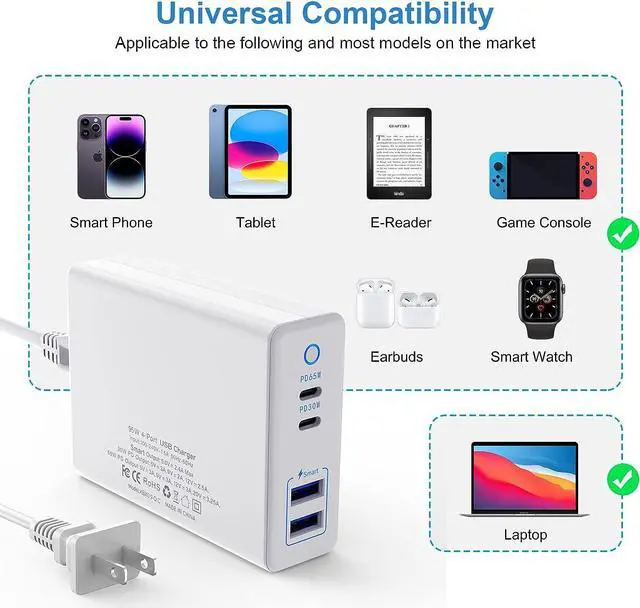 Alt view image 5 of 7 - Multi USB Charger Station, 95W Fast Wall Charger, Portable Multiport PD USB C Charging HUB for iPhone 13 12 Pro Max, iPad Series, Samsung Galaxy and More -White