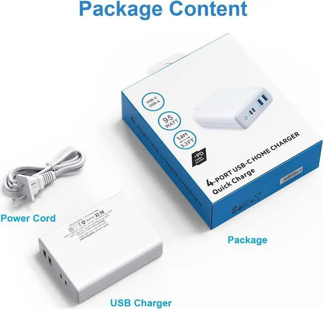 Alt view image 6 of 7 - Multi USB Charger Station, 95W Fast Wall Charger, Portable Multiport PD USB C Charging HUB for iPhone 13 12 Pro Max, iPad Series, Samsung Galaxy and More -White