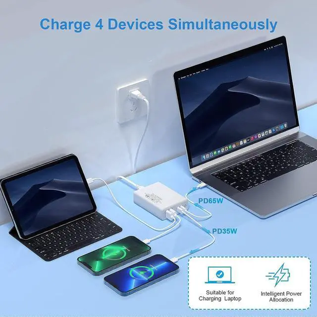 Alt view image 7 of 7 - Multi USB Charger Station, 95W Fast Wall Charger, Portable Multiport PD USB C Charging HUB for iPhone 13 12 Pro Max, iPad Series, Samsung Galaxy and More -White