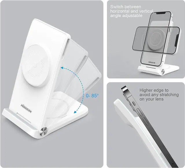 Alt view image 3 of 7 - Nillkin Charger Stand for Garmin Watch Instinct Fenix 7/7S Forerunner 245/745/945 Vivoactive, 3 in 1 Portable & Foldable Magsafe Wireless Charging Station for iPhone 16 15 14 13 12 & AirPods 2/3/Pro