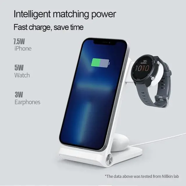 Alt view image 7 of 7 - Nillkin Charger Stand for Garmin Watch Instinct Fenix 7/7S Forerunner 245/745/945 Vivoactive, 3 in 1 Portable & Foldable Magsafe Wireless Charging Station for iPhone 16 15 14 13 12 & AirPods 2/3/Pro
