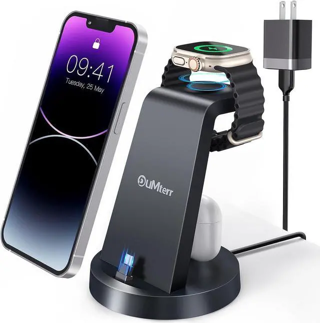 Main image of Charging Station for Multiple Devices,3 in 1 Fast Charging Station Dock for iPhone Series 14 Pro Max/13/12/11/X/8 Plus,for Airpods,DUMTERR Desk Wireless Charger for Apple Watch 8/Ultra/7/6/SE/5/4/3/2