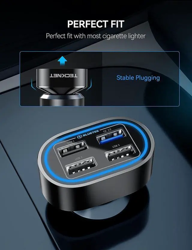 Alt view image 4 of 6 - TECKNET USB Car Charger 54W 4-Port Car Phone Charger Adapter QC 3.0 Port Cigarette Lighter Charger Fast Charging Adapter Compatible with iPhone 15 Pro Max/15 Plus/15/14/13 Galaxy S23/22 Google Pixel