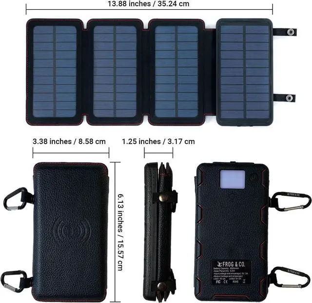 Alt view image 2 of 7 - Frog QuadraPro Solar Charger Power Bank - 5.5W 4-Panel Portable Wireless Phone Charger - Compatible with iPhone, Android, 2 USB Port, Flashlight, Magnetic Case, Hanging Loops - Battery Backup
