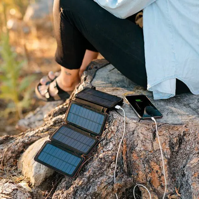 Alt view image 4 of 7 - Frog QuadraPro Solar Charger Power Bank - 5.5W 4-Panel Portable Wireless Phone Charger - Compatible with iPhone, Android, 2 USB Port, Flashlight, Magnetic Case, Hanging Loops - Battery Backup