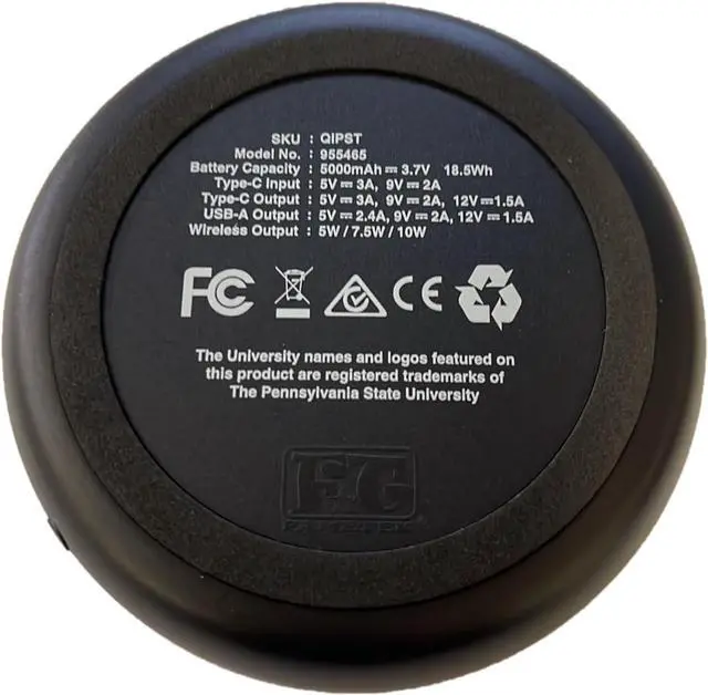 Alt view image 4 of 4 - Penn State University Wireless Charger with Illuminated Nittany Lions Logo & Built-in Power Bank Officially Licensed Collegiate 100% Portable Wireless Phone Charger