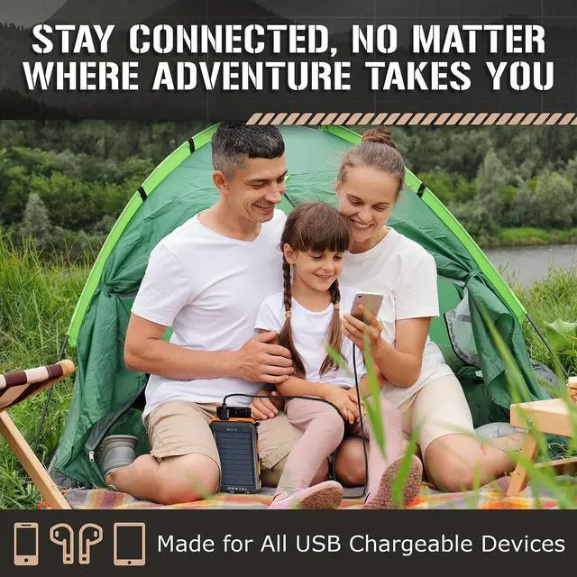 Alt view image 5 of 7 - ? Solar Power Bank Portable Charger - IP67 Waterproof and Dustproof - TSA Compliant - for Backpacking and Camping - Dual USB Port Fast Charging Battery Pack with 3-Mode Emergency Flashlight