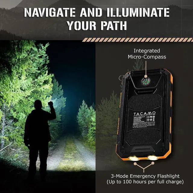 Alt view image 6 of 7 - ? Solar Power Bank Portable Charger - IP67 Waterproof and Dustproof - TSA Compliant - for Backpacking and Camping - Dual USB Port Fast Charging Battery Pack with 3-Mode Emergency Flashlight
