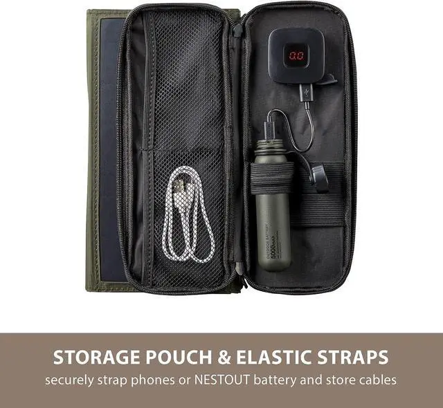 Alt view image 5 of 7 - ELECOM NESTOUT Portable Solar Panel, Dual USB-A Ports, 14W Power Generation Charger for Phone Camping, Durable Water-Resistant Ripstop Nylon, Foldable Lightweight, Adjustable Stands (2-Panel)