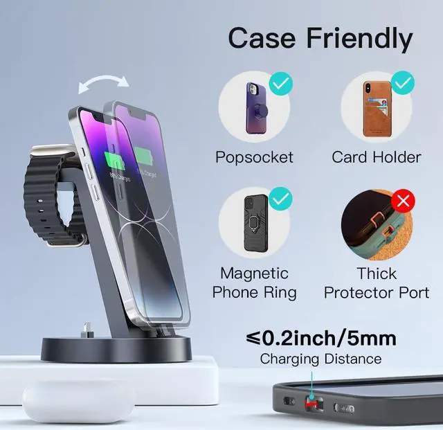 Alt view image 2 of 6 - Charging Station for Multiple Devices,3 in 1 Fast Charging Station Dock for iPhone Series 14 Pro Max/13/12/11/X/8 Plus,for Airpods,DUMTERR Desk Wireless Charger for Apple Watch 8/Ultra/7/6/SE/5/4/3/2