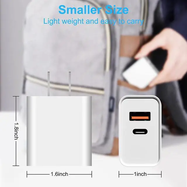 Alt view image 6 of 7 - USB C Wall Charger Block, 3-Pack 20W Dual Port Fast Charger, Type C Charger Fast Charging Plug Adapter Compatible with iPhone 15 14 13 12 11 Pro Max, iPad, Samsung Galaxy and Android Phone