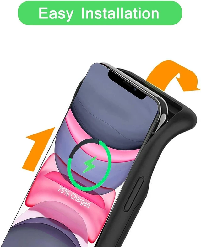 Alt view image 3 of 7 - Wireless Charging Case for iPhone 11, 10000mAh High Capacity Portable Rechargeable Protective Battery Case Wireless Charging Compatible with iPhone 11 (6.1 inch) Extended Battery Charger Case (Black)