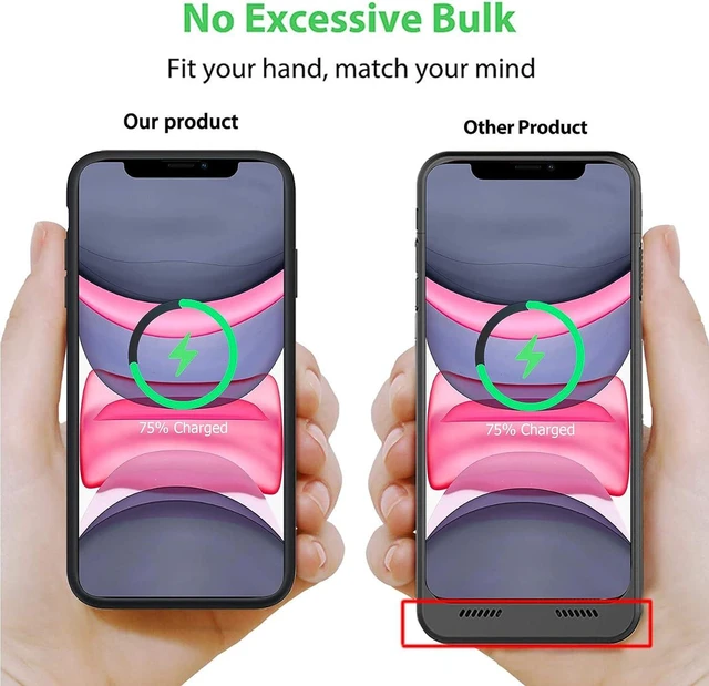 Alt view image 4 of 7 - Wireless Charging Case for iPhone 11, 10000mAh High Capacity Portable Rechargeable Protective Battery Case Wireless Charging Compatible with iPhone 11 (6.1 inch) Extended Battery Charger Case (Black)