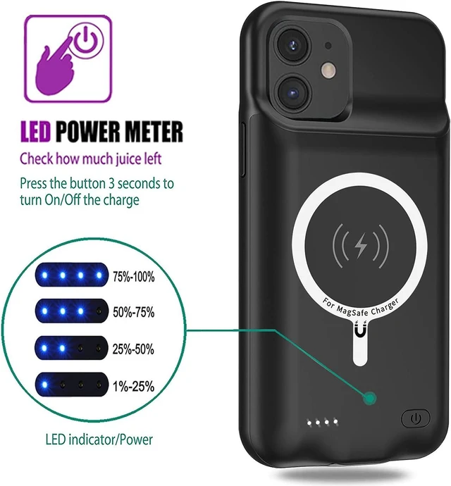 Alt view image 5 of 7 - Wireless Charging Case for iPhone 11, 10000mAh High Capacity Portable Rechargeable Protective Battery Case Wireless Charging Compatible with iPhone 11 (6.1 inch) Extended Battery Charger Case (Black)