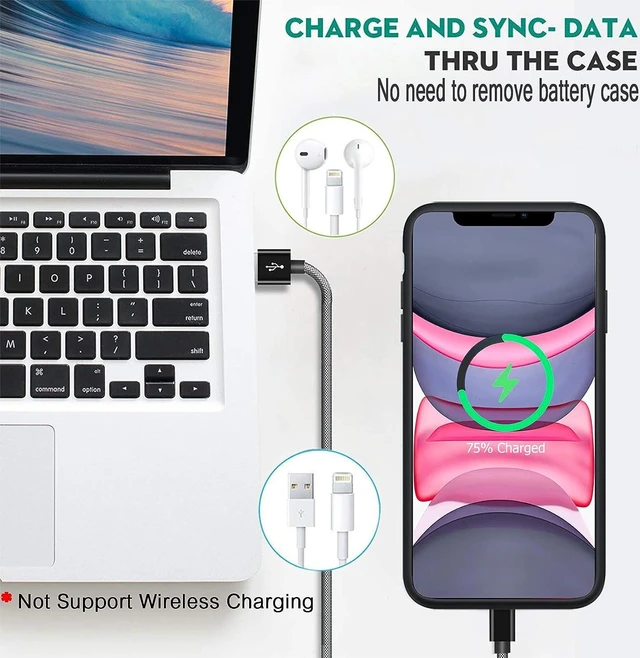 Alt view image 6 of 7 - Wireless Charging Case for iPhone 11, 10000mAh High Capacity Portable Rechargeable Protective Battery Case Wireless Charging Compatible with iPhone 11 (6.1 inch) Extended Battery Charger Case (Black)