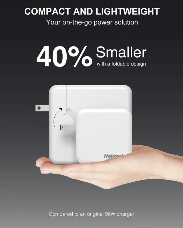 Alt view image 6 of 7 - Nekteck 100W GaN USB C Charger, 3-Port PD 3.0 & QC 3.0 Fast Wall Charger, Compact Foldable Plug for MacBook Pro/Air, iPhone 15/14/13, iPad, Galaxy S23/S22, PixelBook, ThinkPad, Steam Deck and More