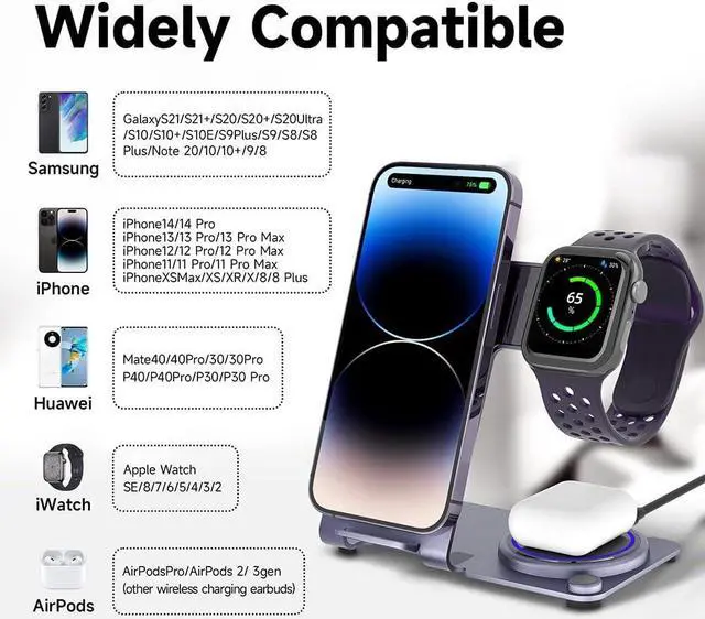 Alt view image 3 of 6 - Wireless Charger, Aluminum Alloy 3 in 1 Wireless Charging Station for Apple iPhone/iWatch/Airpods,iPhone15 14,13,12,11 (Pro, ProMax)/XS/XR/XS/X/8(Plus),iWatch8/7/6/SE/5/4/3/2,AirPods 3/2/pro