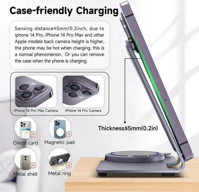 Alt view image 4 of 6 - Wireless Charger, Aluminum Alloy 3 in 1 Wireless Charging Station for Apple iPhone/iWatch/Airpods,iPhone15 14,13,12,11 (Pro, ProMax)/XS/XR/XS/X/8(Plus),iWatch8/7/6/SE/5/4/3/2,AirPods 3/2/pro