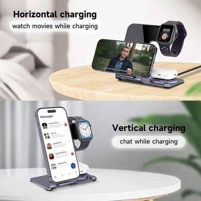 Alt view image 5 of 6 - Wireless Charger, Aluminum Alloy 3 in 1 Wireless Charging Station for Apple iPhone/iWatch/Airpods,iPhone15 14,13,12,11 (Pro, ProMax)/XS/XR/XS/X/8(Plus),iWatch8/7/6/SE/5/4/3/2,AirPods 3/2/pro