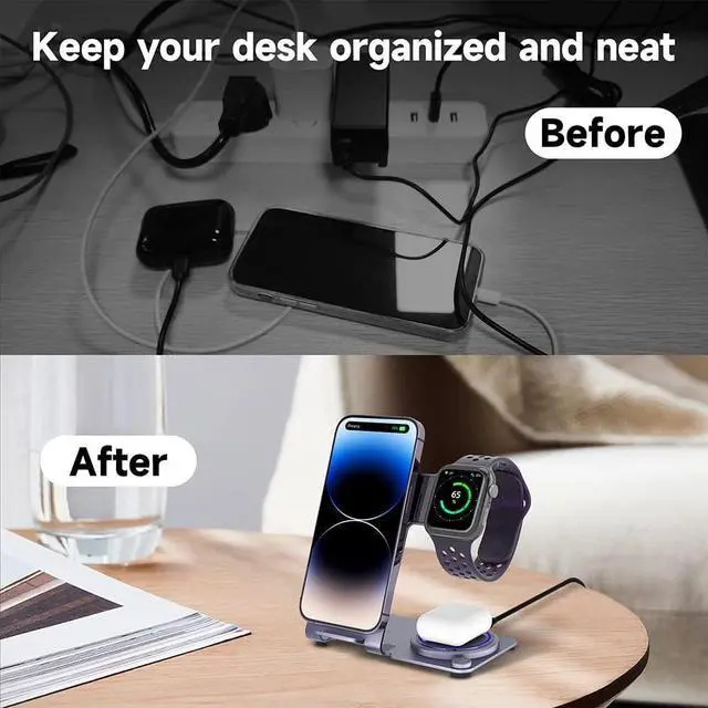 Alt view image 6 of 6 - Wireless Charger, Aluminum Alloy 3 in 1 Wireless Charging Station for Apple iPhone/iWatch/Airpods,iPhone15 14,13,12,11 (Pro, ProMax)/XS/XR/XS/X/8(Plus),iWatch8/7/6/SE/5/4/3/2,AirPods 3/2/pro