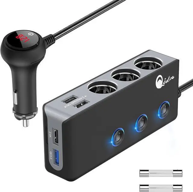 Main image of Quick Charge 3.0 Cigarette Lighter Splitter 3 Socket 180W Cigarette Lighter Adapter with 4 USB Fast Charging DC 12V/24V Cigarette Outlet LED Voltmeter Independent Button for All Car Devices