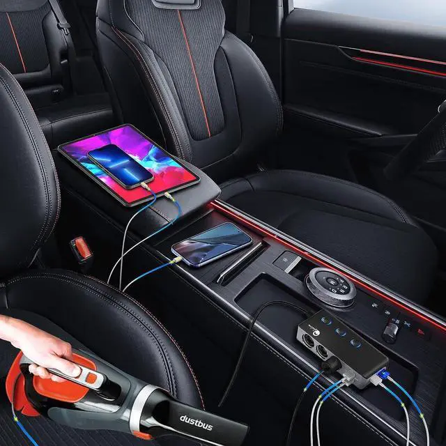 Alt view image 4 of 7 - Quick Charge 3.0 Cigarette Lighter Splitter 3 Socket 180W Cigarette Lighter Adapter with 4 USB Fast Charging DC 12V/24V Cigarette Outlet LED Voltmeter Independent Button for All Car Devices