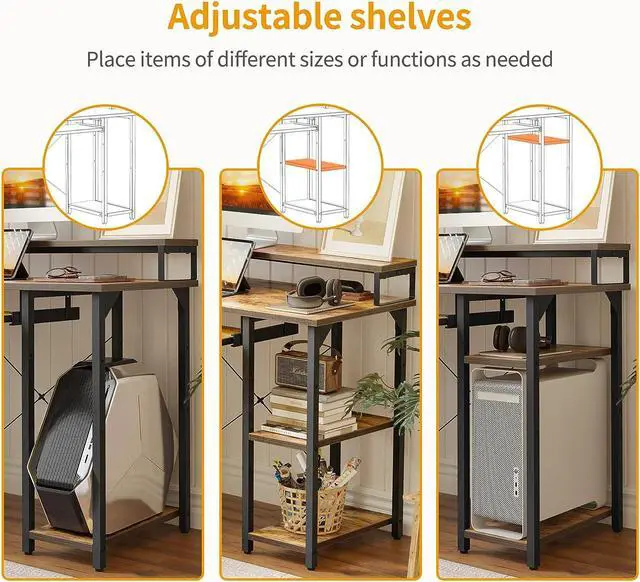 Alt view image 4 of 7 - CubiCubi 47 Inch Computer Desk with Storage Shelves Monitor Stand Keyboard Tray, Home Office Desk, Study Writing Table, Rustic Brown