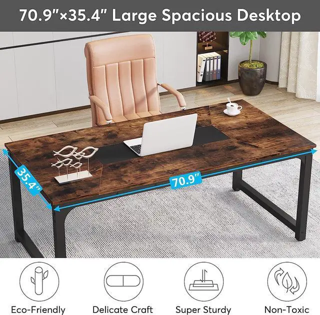 Alt view image 4 of 7 - Tribesigns Modern Computer Desk, 70.8 x 35.4 inch Large Executive Office Desk Computer Table Study Writing Desk Workstation for Home Office,Rustic/Black