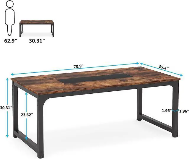 Alt view image 3 of 7 - Tribesigns Modern Computer Desk, 70.8 x 35.4 inch Large Executive Office Desk Computer Table Study Writing Desk Workstation for Home Office,Rustic/Black