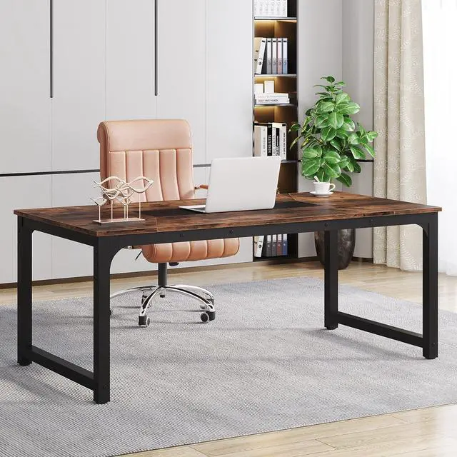 Alt view image 2 of 7 - Tribesigns Modern Computer Desk, 70.8 x 35.4 inch Large Executive Office Desk Computer Table Study Writing Desk Workstation for Home Office,Rustic/Black