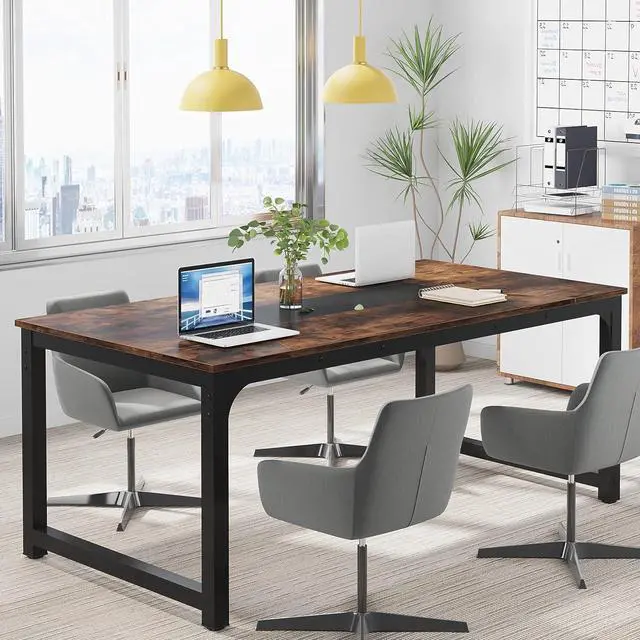 Alt view image 7 of 7 - Tribesigns Modern Computer Desk, 70.8 x 35.4 inch Large Executive Office Desk Computer Table Study Writing Desk Workstation for Home Office,Rustic/Black
