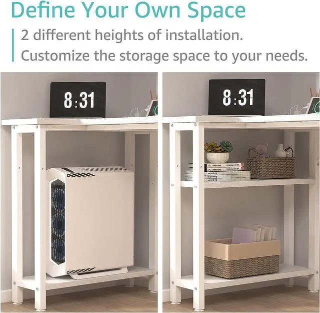 Alt view image 6 of 7 - White L Shaped Computer Desk with Power Outlet Shelves, 40 Inch Small Corner Desk for Small Space Home Office, L-Shaped Desk PC Desks, White