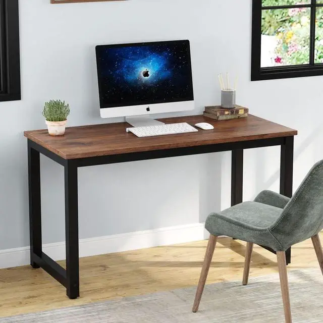 Alt view image 4 of 7 - Tribesigns Modern Simple Computer Desk, 47 inch Vintage Office Desk Computer Table, Study Writing Study Desk Workstation for Home Office, Rustic Brown