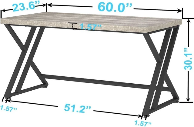 Alt view image 2 of 7 - LVB 60 Inch Grey Modern Computer Office Desk Metal & Wood Writing Desks