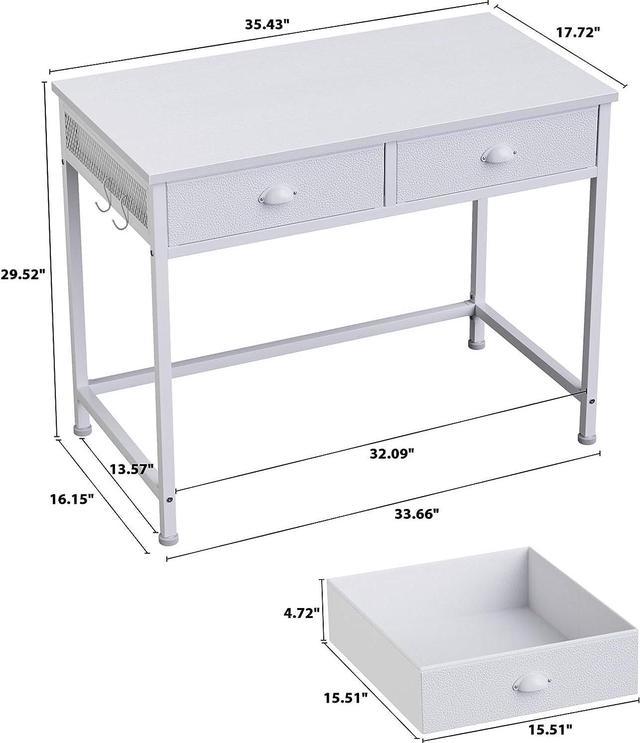 Furologee White Small Computer Desk with 2 Fabric Drawers, Simple