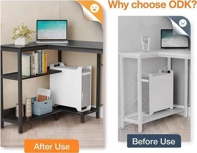 Alt view image 7 of 7 - 40 Inch Small L Shaped Gaming Computer Desk with Power Outlets, Reversible Storage Shelves & PC Stand for Home Office, Simple Writing Study Table with Storage Bag for Small Space, Black