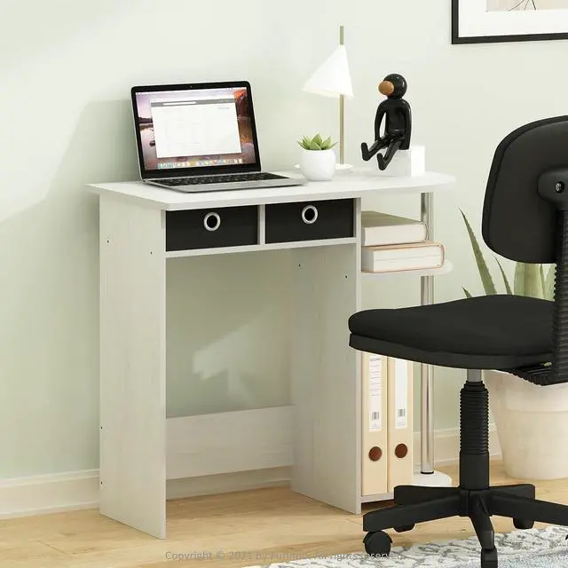 Alt view image 2 of 7 - Furinno Go Green Home Laptop Notebook Computer Desk/Table with 2 Drawer Bins, White Oak/Chrome