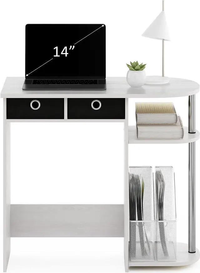 Alt view image 6 of 7 - Furinno Go Green Home Laptop Notebook Computer Desk/Table with 2 Drawer Bins, White Oak/Chrome