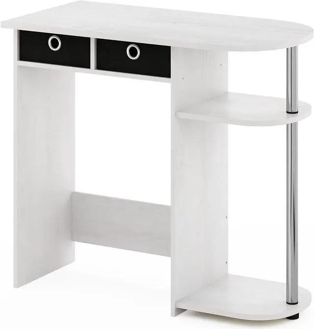 Main image of Furinno Go Green Home Laptop Notebook Computer Desk/Table with 2 Drawer Bins, White Oak/Chrome