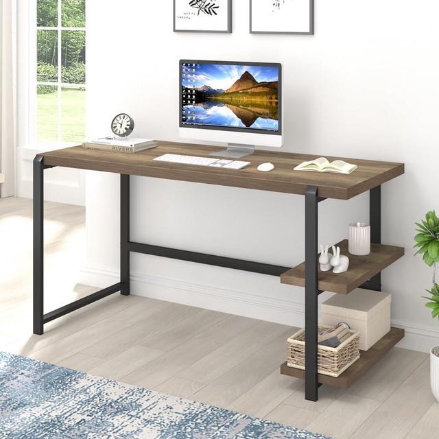 FOLUBAN Computer Desk, Home Office Desk with 2 Storage Shelves on Left or  Right, Modern Writing Desk, Simple Wooden Study Table, Oak 55 inch.