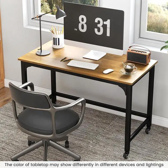 Alt view image 2 of 7 - COSTWAY 48 Mobile Computer Desk, Home Office Desk on Wheels, Simple Study Writing Table with 4 Lockable Wheels, Metal Frame, Rolling Laptop PC Table for Small Space (Natural)